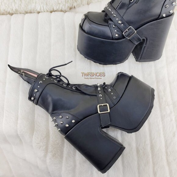 Chunky Platform Goth Punk Kitty Kat Bunny Ankle Boots - Picture 11 of 15